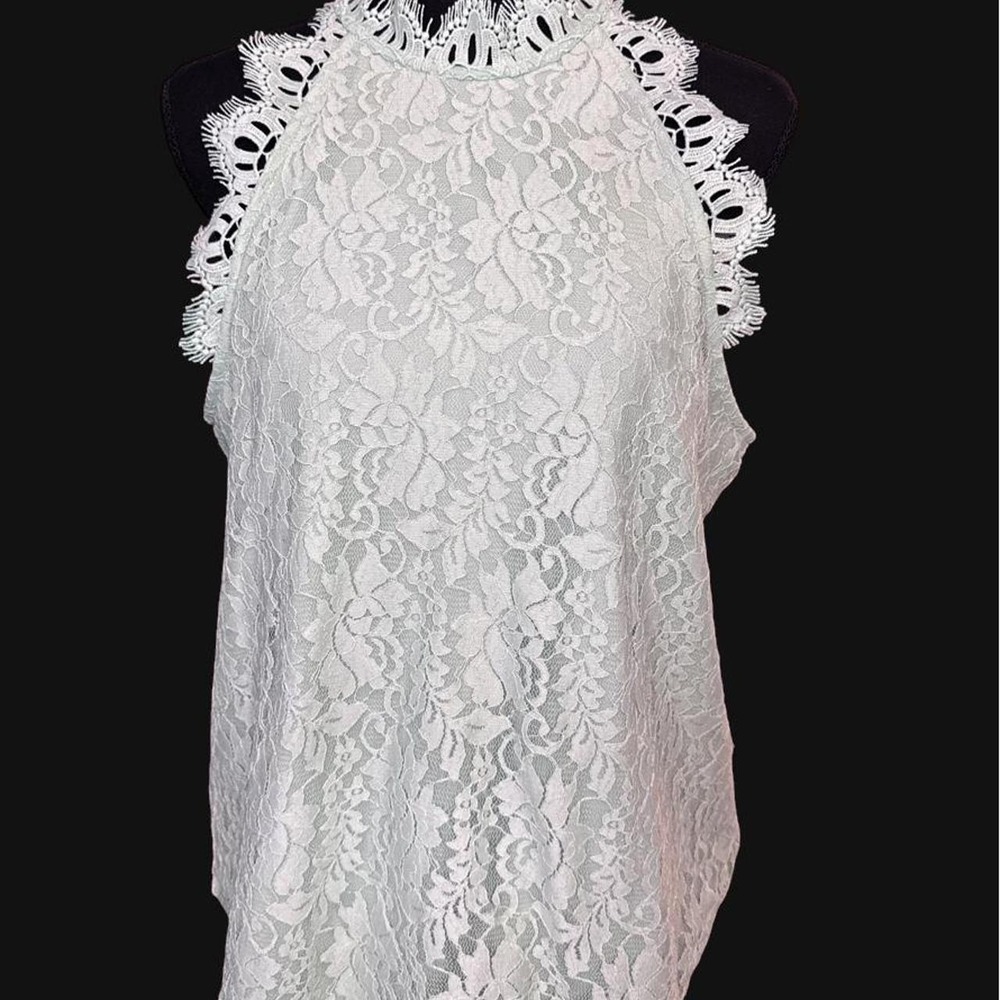 Thread & Clover Mint Green Floral Lace Halter Top Sleeveless Keyhole Back XL